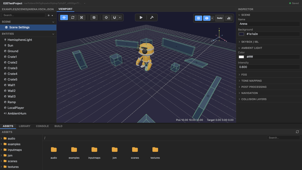 The arena scene loaded in the editor