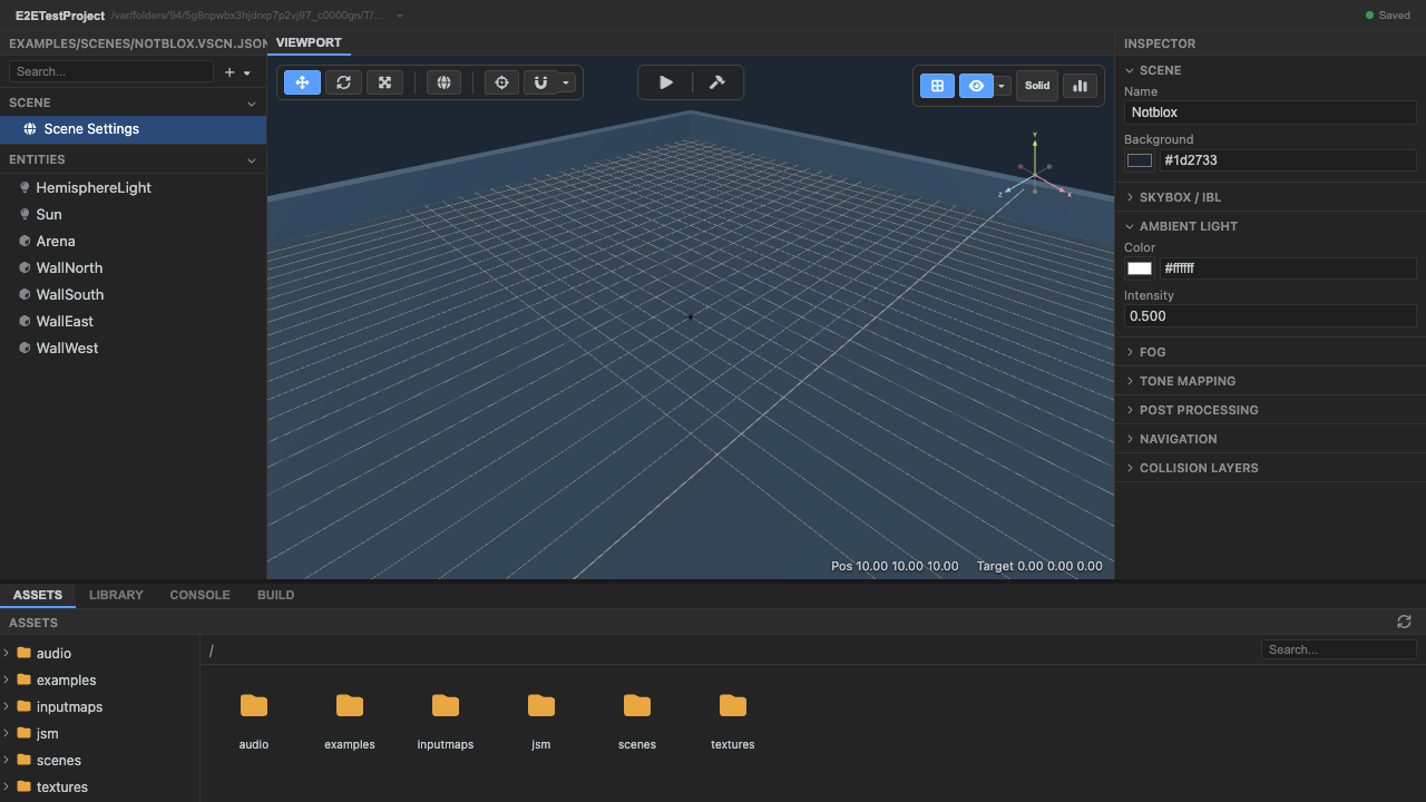 The notblox scene loaded in the editor