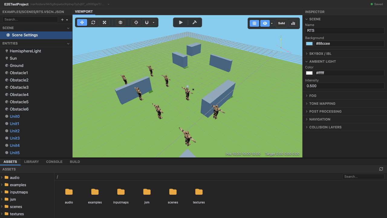 The RTS scene loaded with the isometric camera