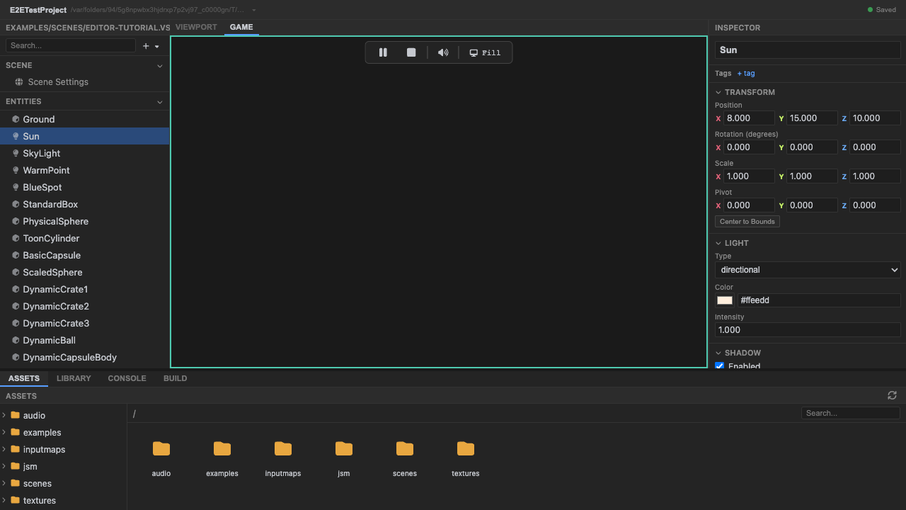 Play mode running the scene with the real game loop