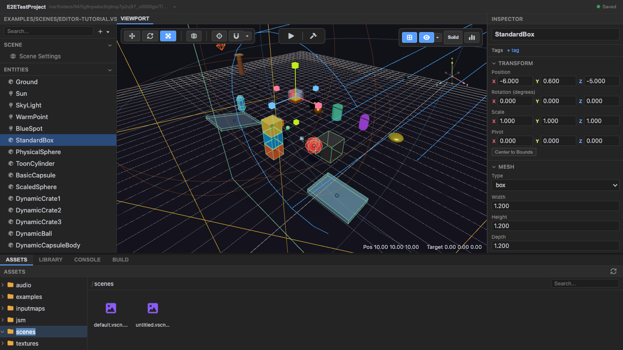 The asset browser opened to the scenes folder
