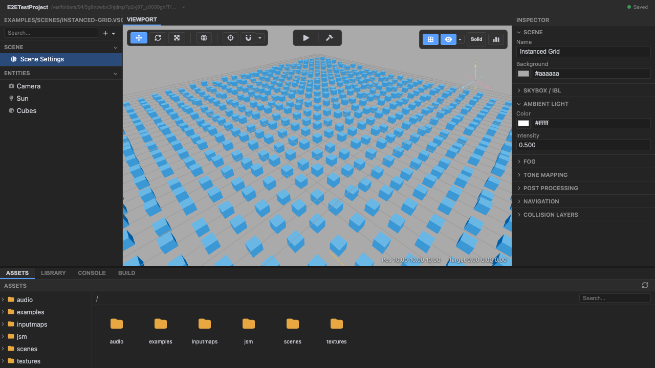 The instanced-grid scene loaded