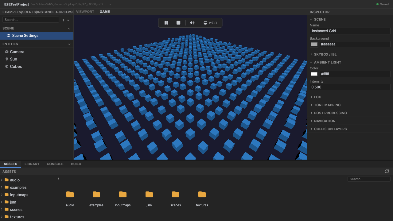 The instanced grid rendered in play mode