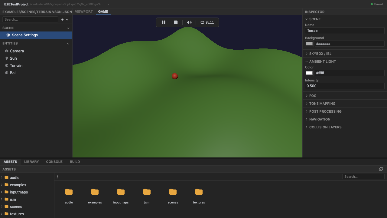 The procedural terrain rendered